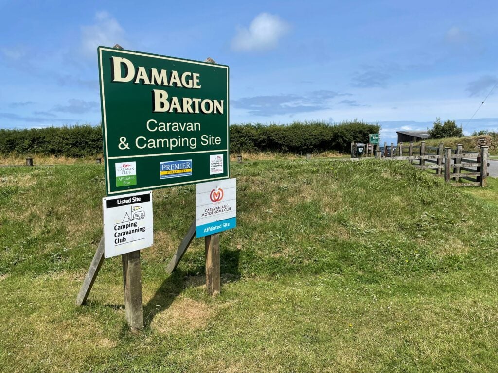 Sign at Damage Barton Caravan and Camping Site